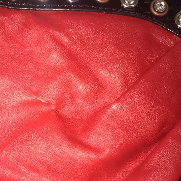 Absolutely beautiful red bag with black accents and sequence. Worn places shown. - Picture 3 of 11